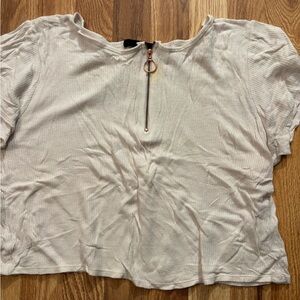 Casual Cream Women's Top with Zipper Detail